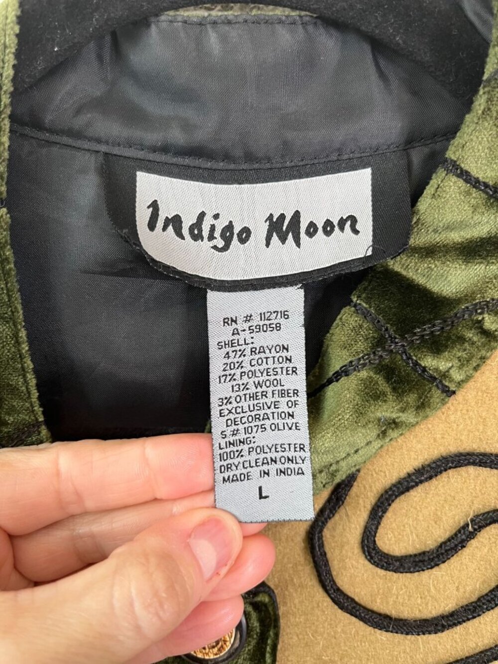 Indigo Moon Patchwork Wearable Art Jacket L Embroidered Fully Lined - Picture 7 of 11